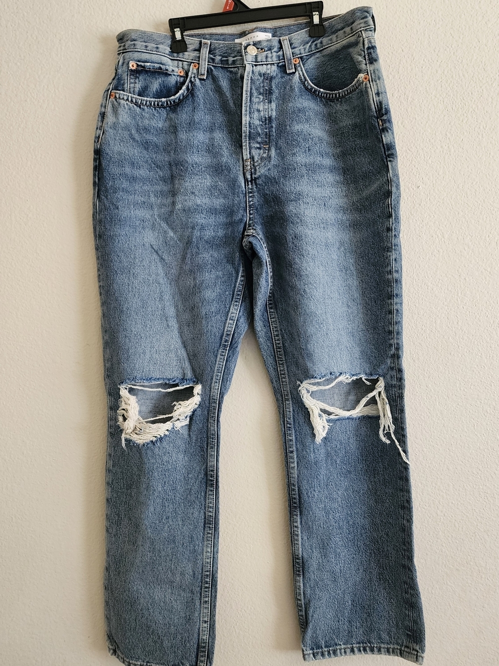 TOPSHOP Distressed Dad Jeans High Rise Button Fly W32 L30 EUC